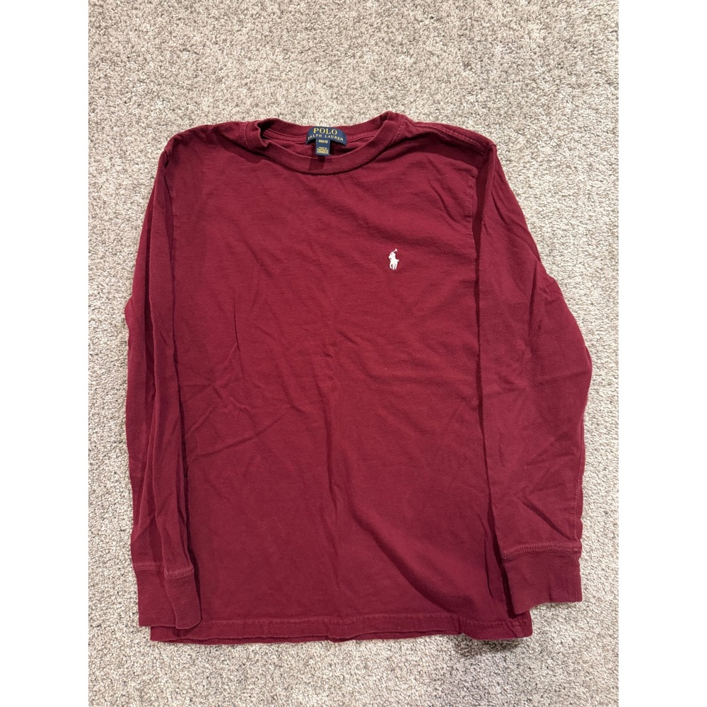 Polo Ralph Lauren T-Shirt Kids M(10-12) Maroon Long Sleeve Pony Logo Cotton Tee